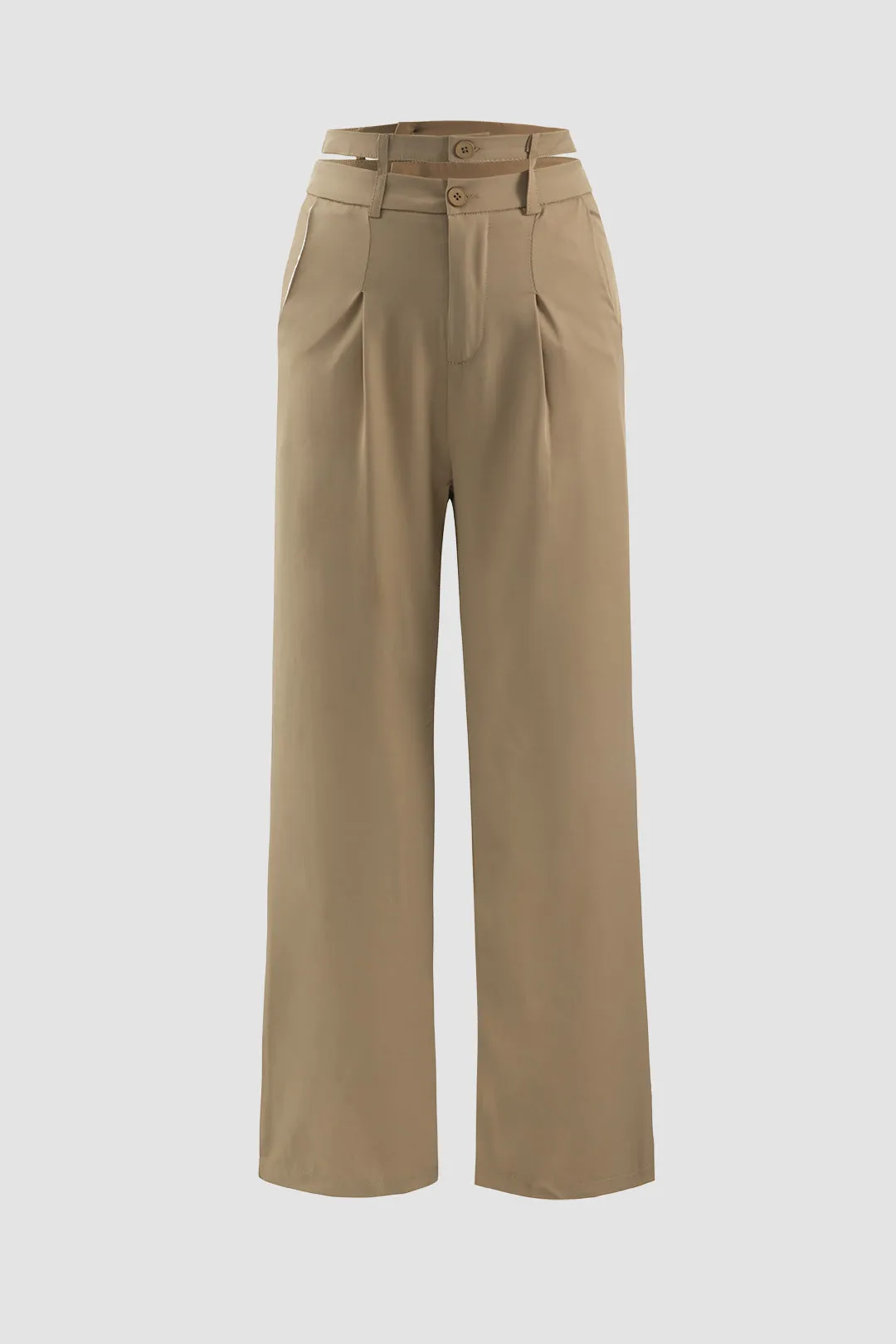 Solid Cut Out Pocket High Waist Straight Pants sold by Micas