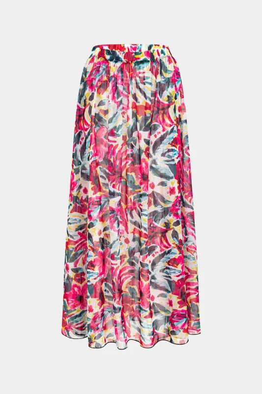 Chiffon Floral Print Ruched Skirt sold by Micas