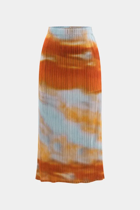 Tie Dye Print Pleated High Waist Split Skirt sold by Micas