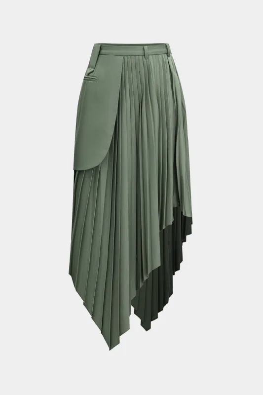Pleated Asymmetrical Midi Skirt made by Micas