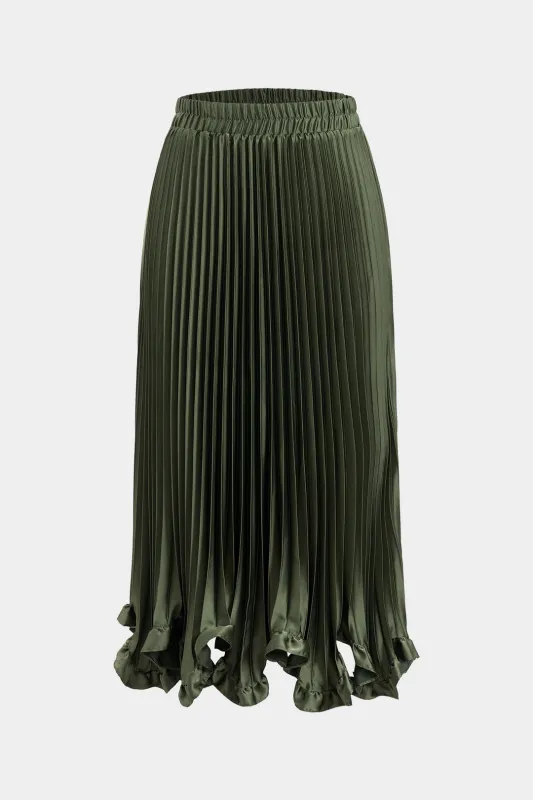 Pleated Scallop Edge Hem Mid Skirt sold by Micas