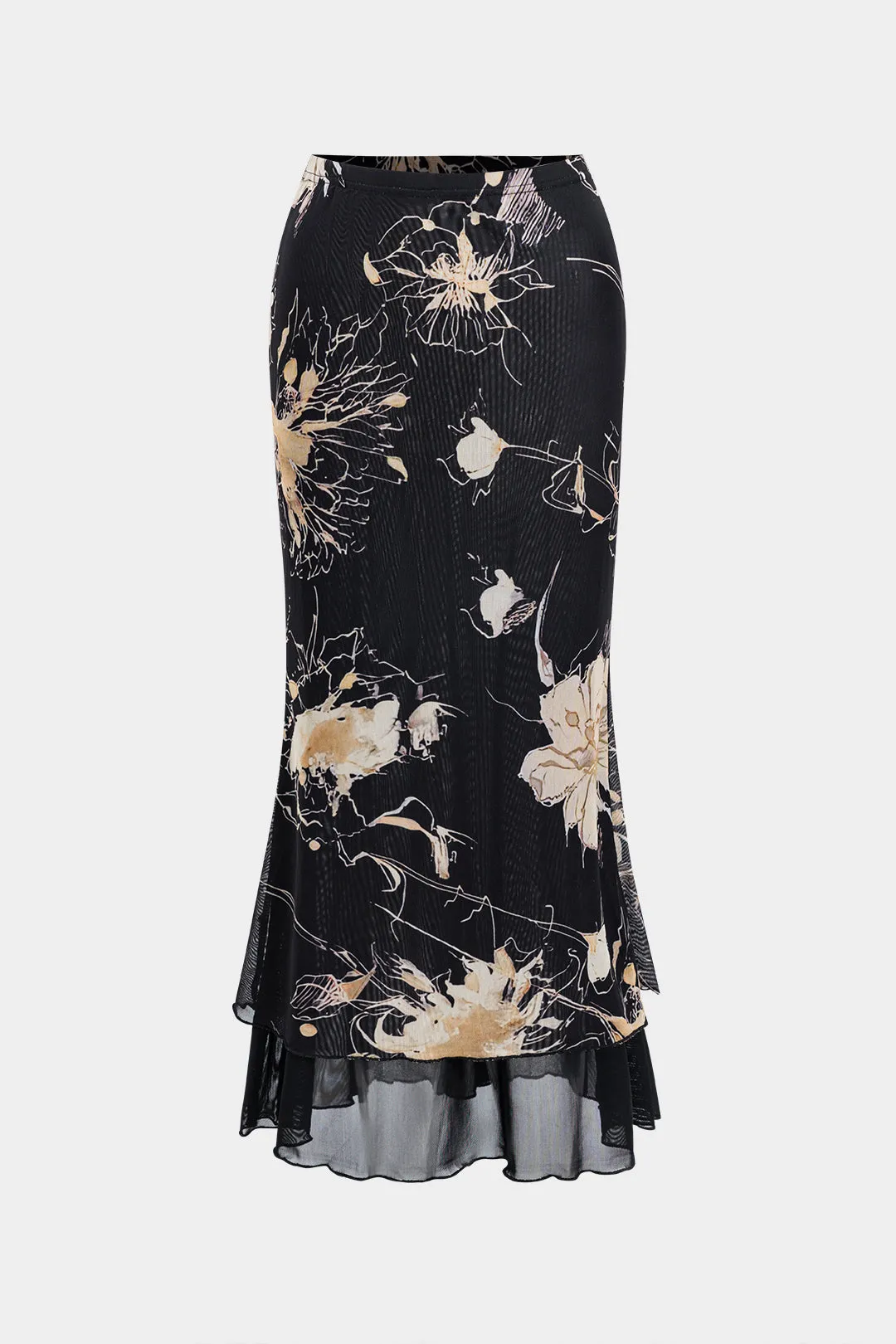 Mesh Floral Print Contrast Low Waist Skirt sold by Micas