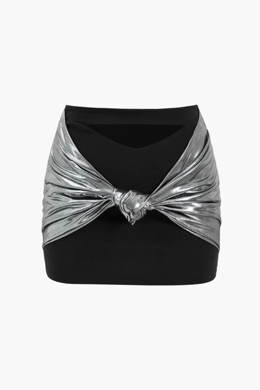 Patchwork Hollowed Twist Knot Straight Skirt sold by Micas