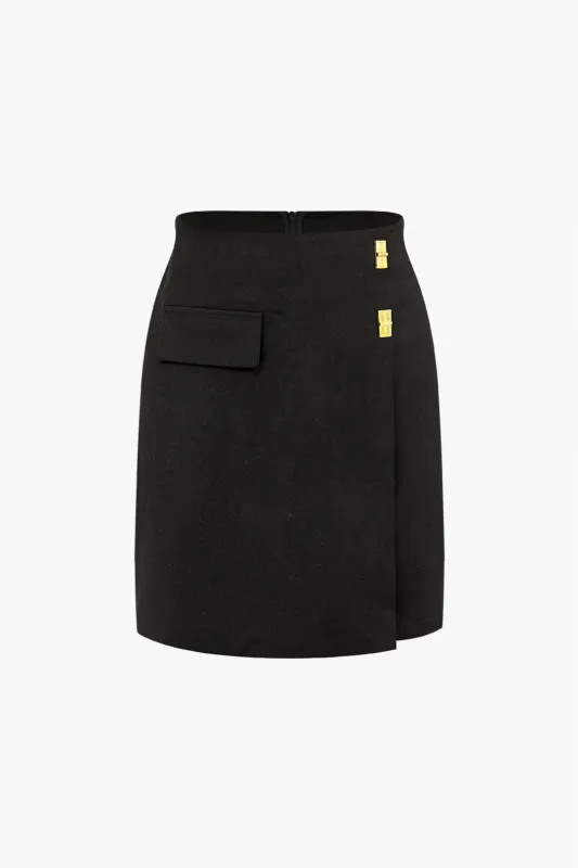 Metallic Decor Asymmetrical High Waist Skirt made by Micas