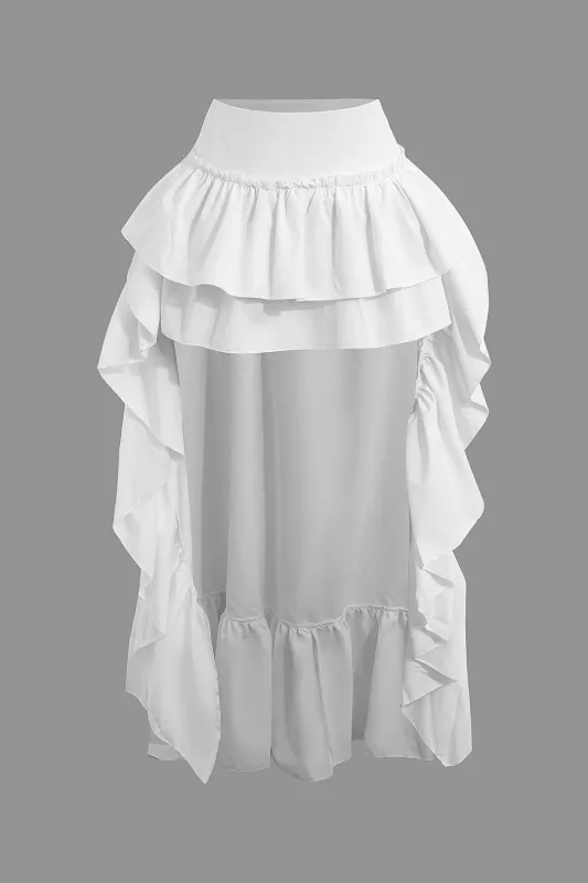 Ruched Ruffle Asymmetrical Skirt sold by Micas