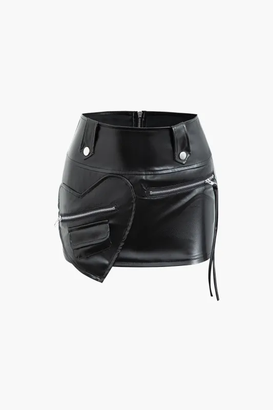 Faux Leather Asymmetrical Zipper Skirt sold by Micas