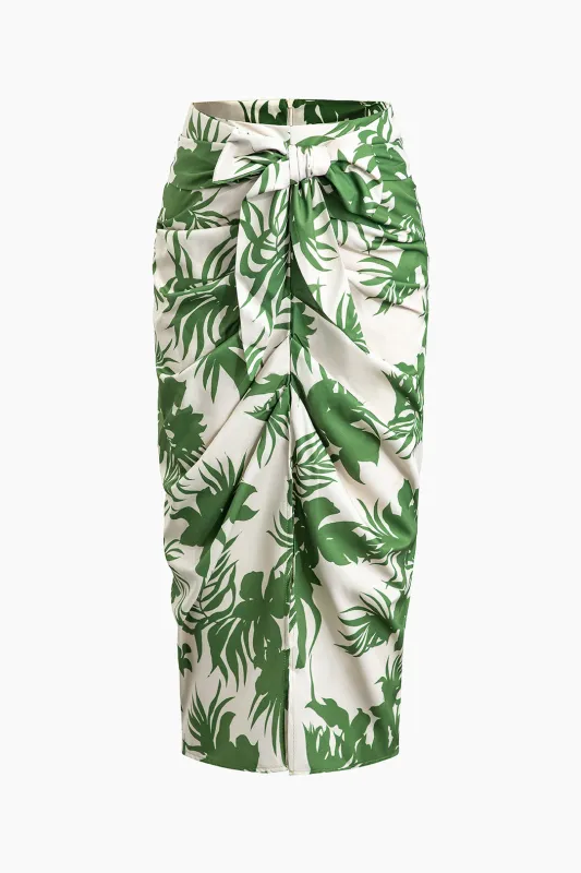 Floral Print Ruched Tie Up Split Skirt sold by Micas
