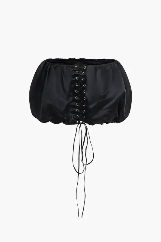 Satin Ruched Tie-Up Skirt sold by Micas