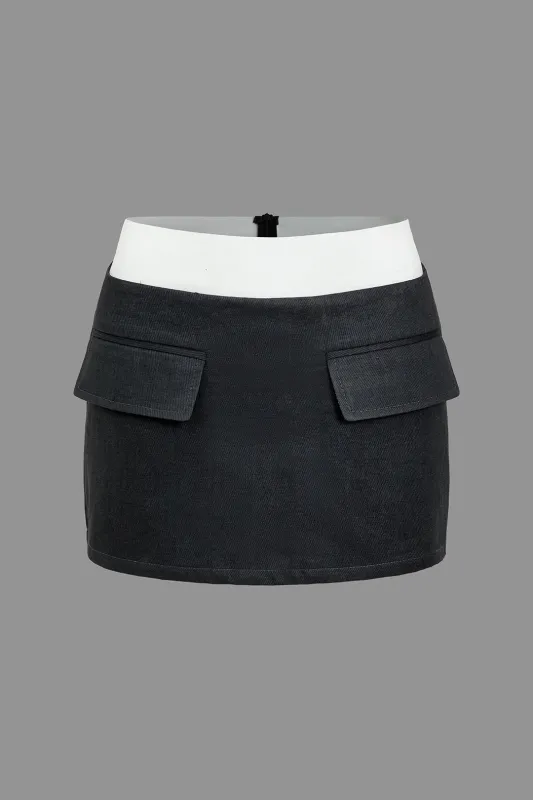 Contrast Pocket High-Waisted Skirt sold by Micas
