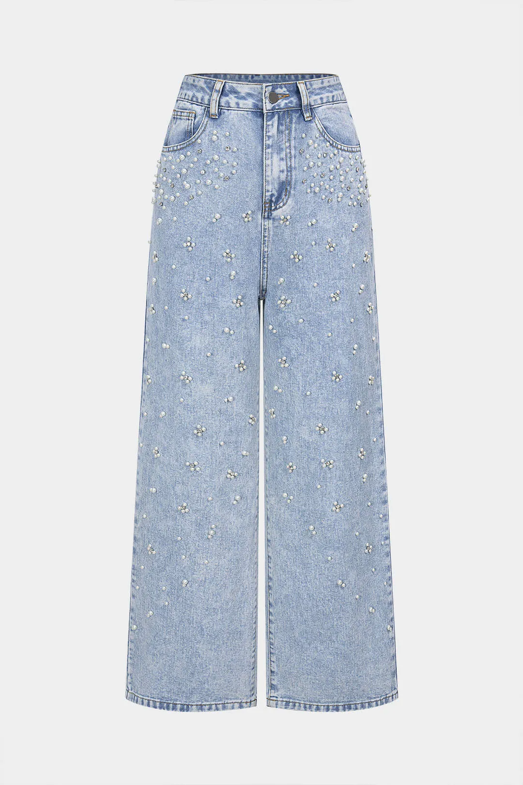 Denim Pearl Decor Straight Leg Jeans sold by Micas