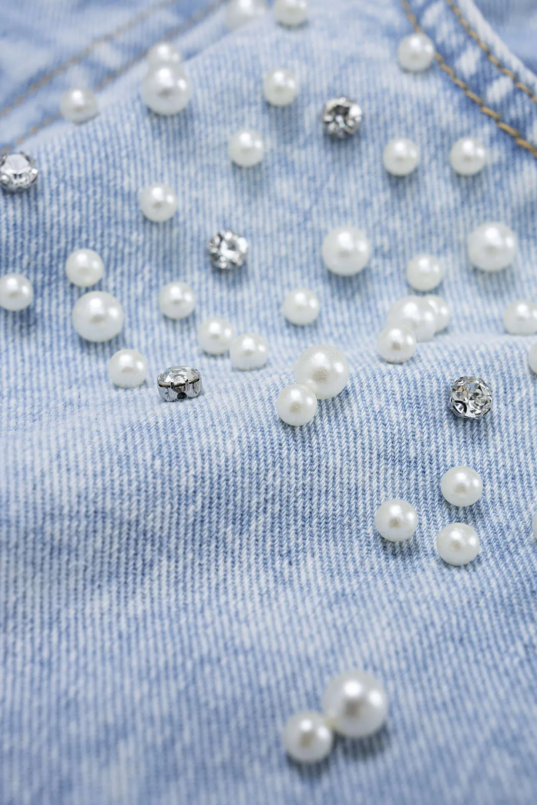 Denim Pearl Decor Straight Leg Jeans sold by Micas product image thumbnail 3
