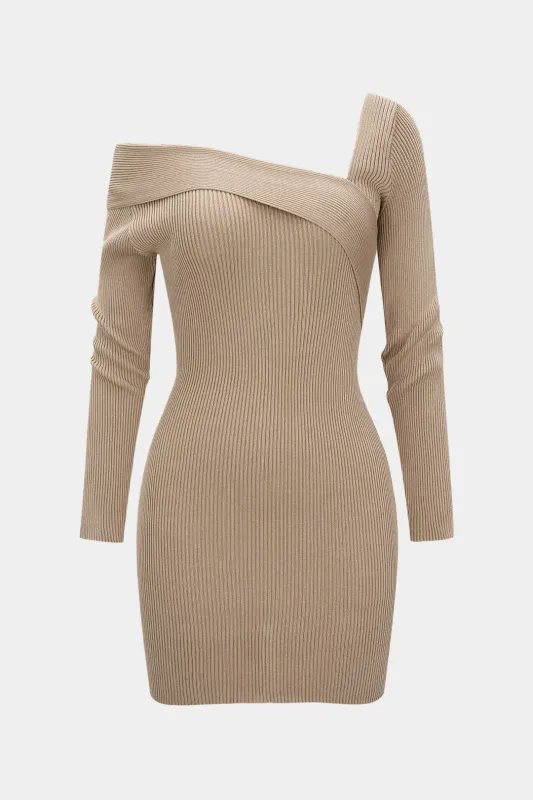 Knit Ribbed Asymmetrical Long Sleeve Mini Dress made by Micas