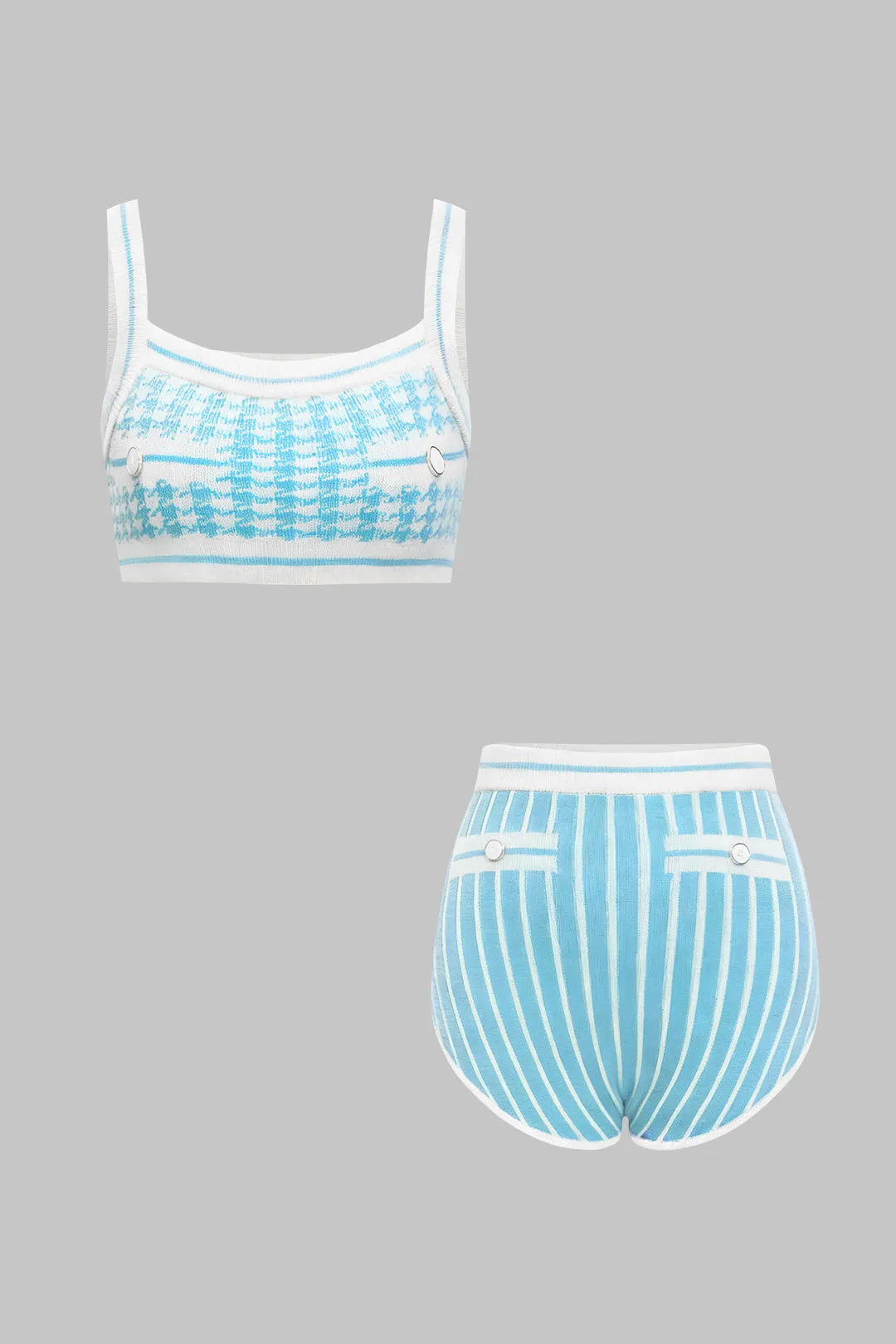 Knit Contrast Plaid Houndstooth Print Cami Top And Shorts Set sold by Micas product image thumbnail 5