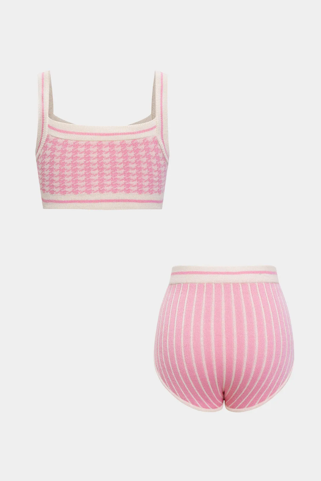 Knit Contrast Plaid Houndstooth Print Cami Top And Shorts Set sold by Micas product image thumbnail 2