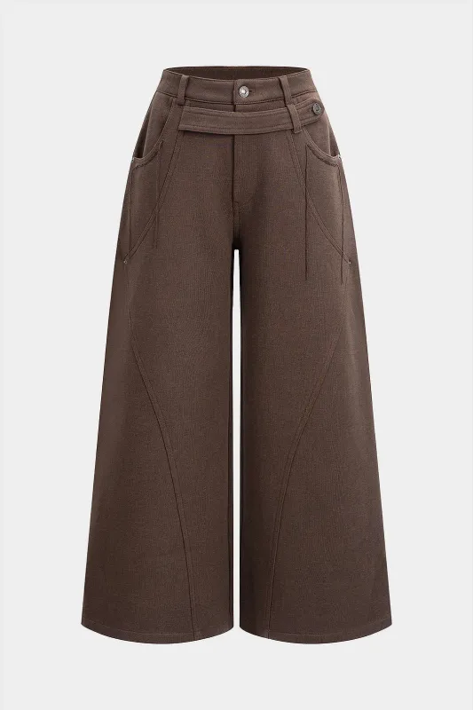 Solid Pocket Wide Leg Pants sold by Micas