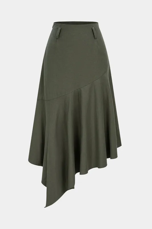 Solid High Waist Irregular Hem Skirt made by Micas