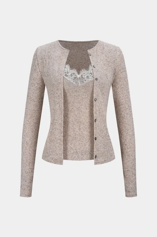 Lace Patchwork Long-Sleeve Top sold by Micas