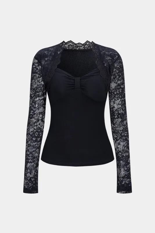 Lace Patchwork Ruched Long-Sleeve Top sold by Micas