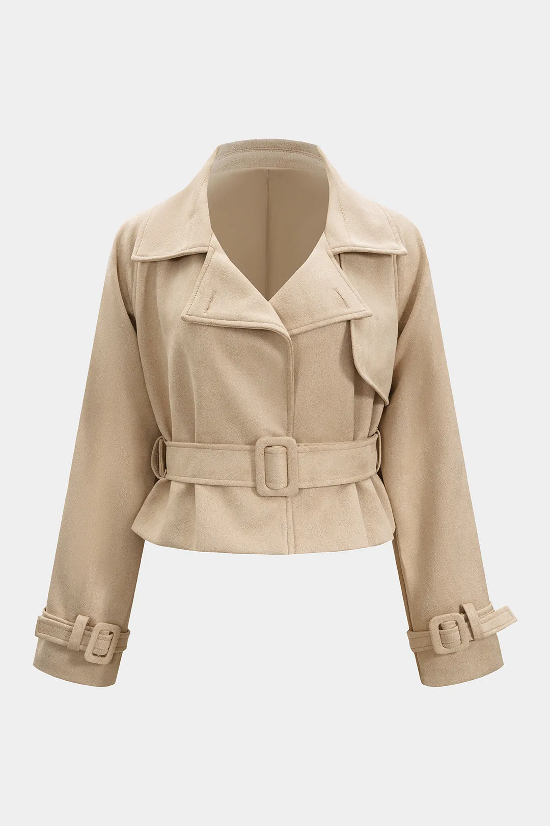 Suede Lapel Belted Jacket sold by Micas