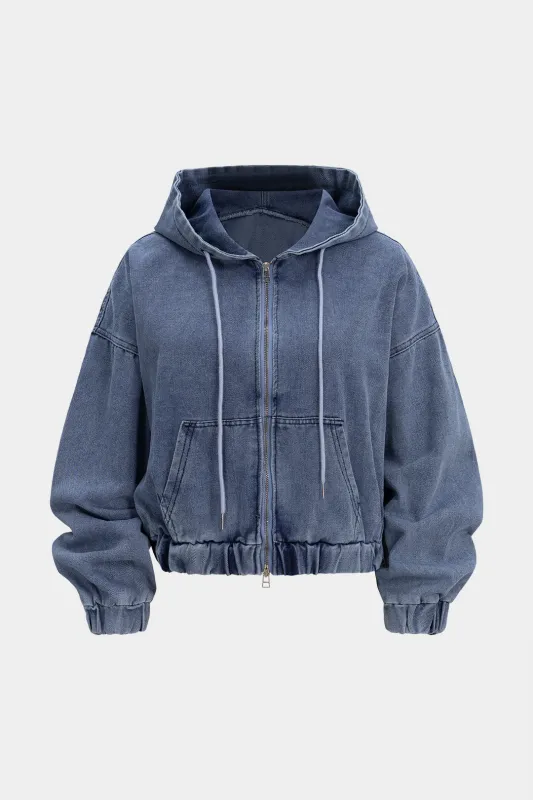 Denim Zipper Hooded Outerwear sold by Micas