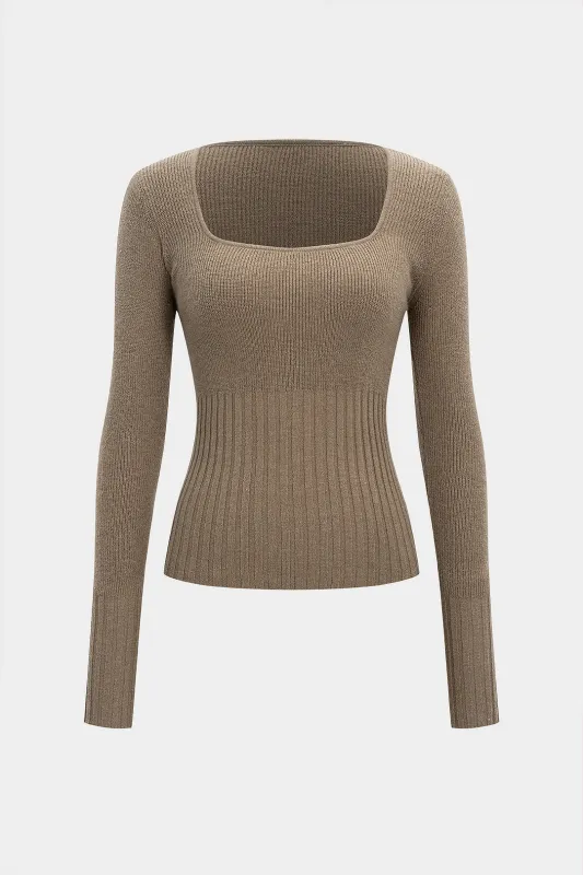 Knit Square Neck Long-Sleeve Top sold by Micas