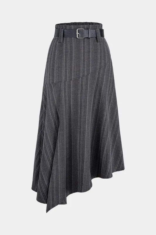 Stripes Print Irregular Hem High Waist Skirt made by Micas