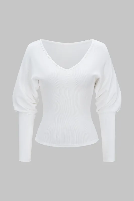 V-Neck Ruched Long-Sleeve Sweatshirt sold by Micas