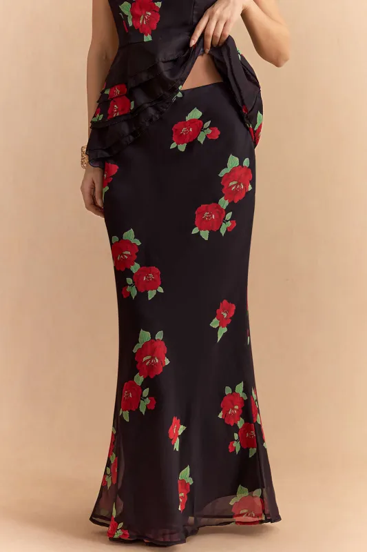 Floral Print Chiffon Zipper Skirt sold by Micas