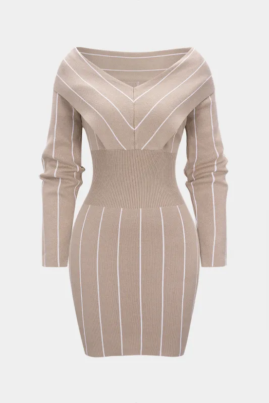 Knit Contrast Stripes Print Long Sleeve Dress sold by Micas