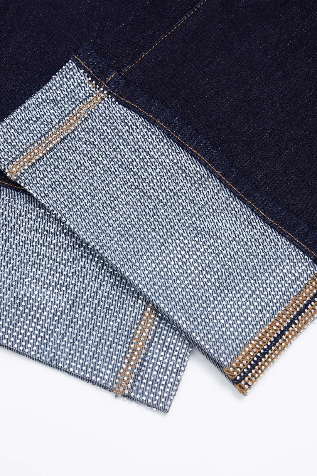 Denim Rhinestone Decor Zipper Straight Jeans sold by Micas product image thumbnail 3