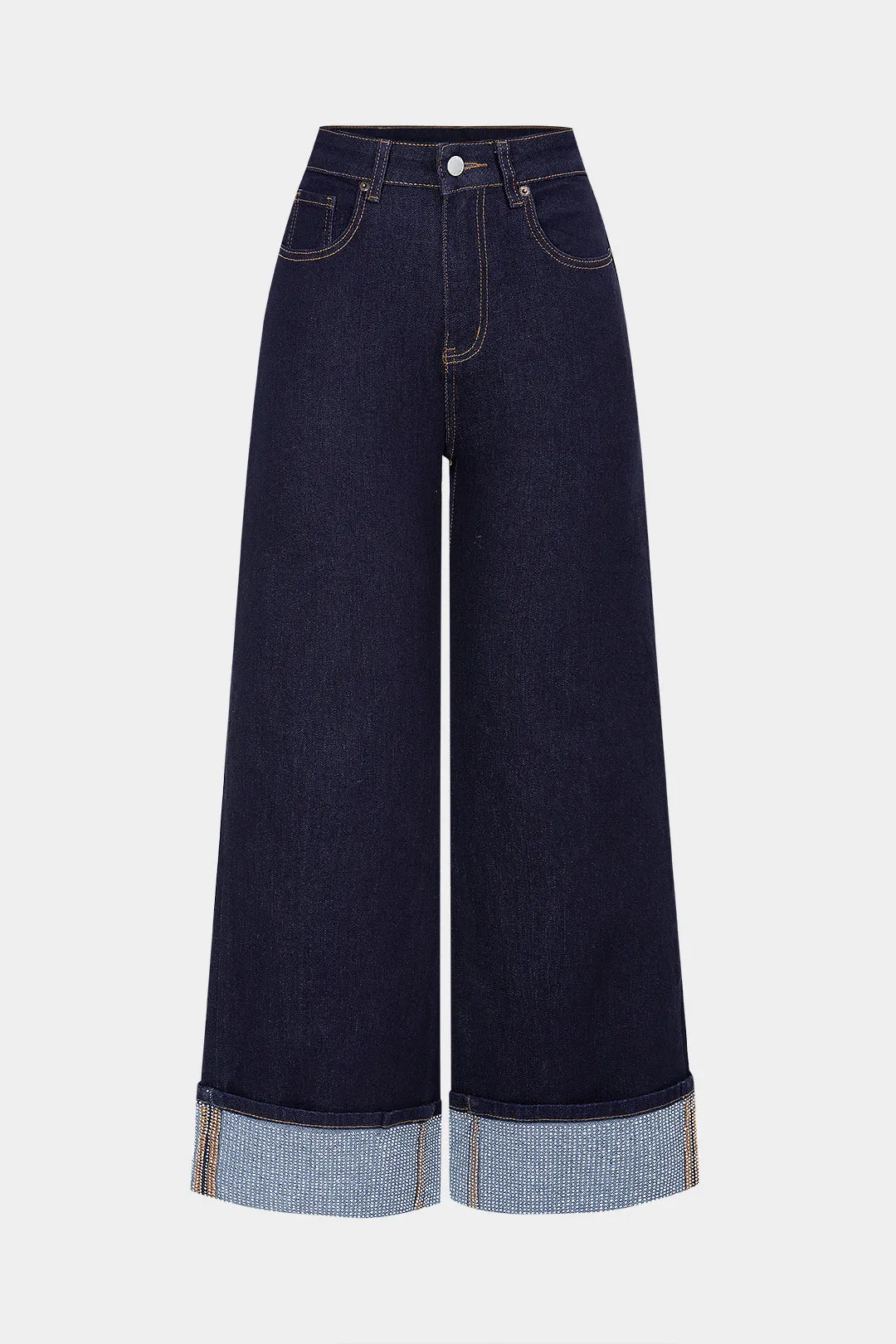 Denim Rhinestone Decor Zipper Straight Jeans sold by Micas