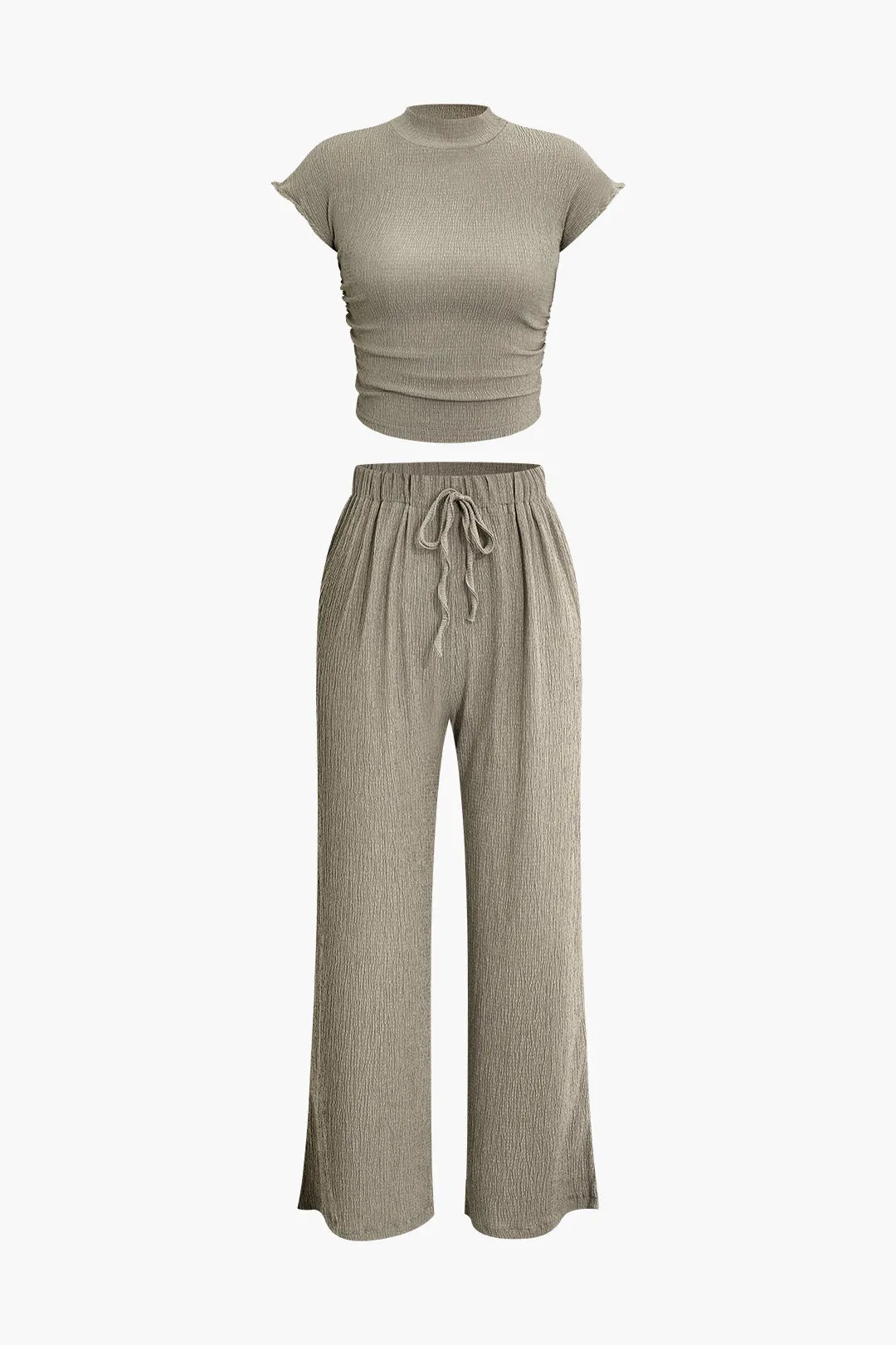 Half-High Collar T-Shirt And Drawstring High Waist Pants Set sold by Micas
