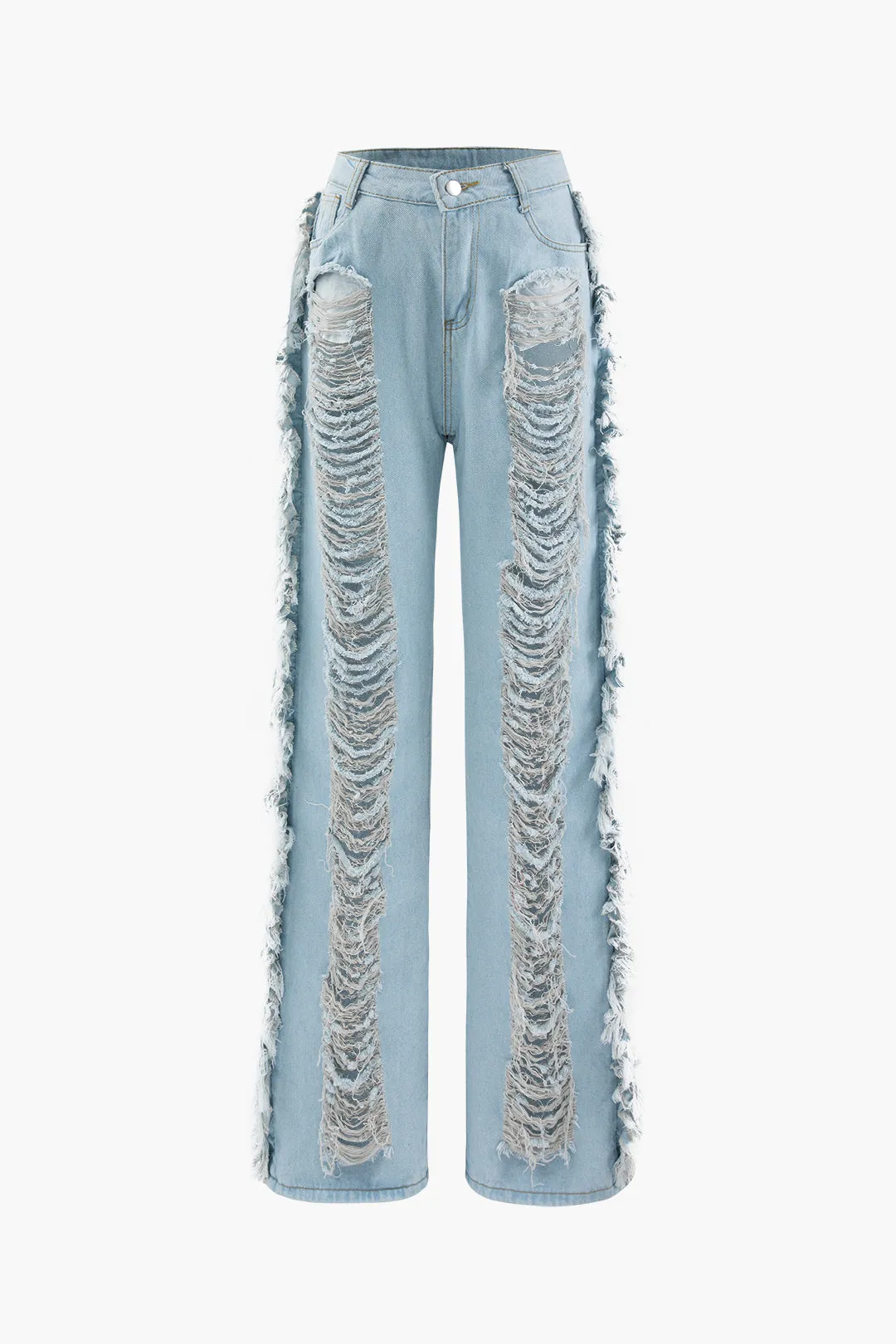 Denim Fringe Tie Up Bandeau Top And Jeans Set sold by Micas product image thumbnail 4