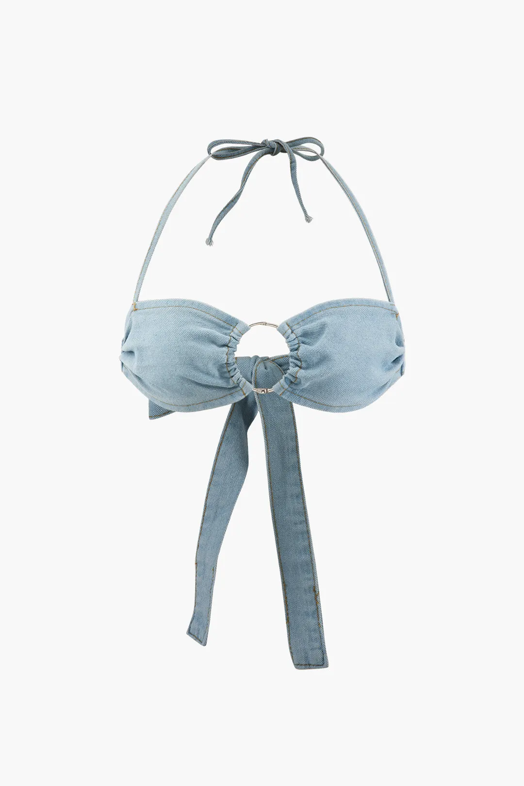 Denim Fringe Tie Up Bandeau Top And Jeans Set sold by Micas product image thumbnail 2