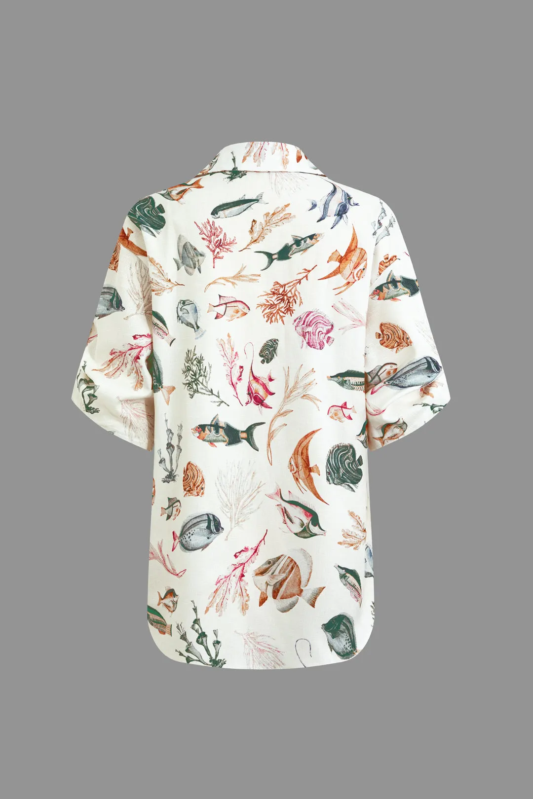 Leaves Print Short Sleeve Top And Drawstring Shorts Set sold by Micas product image thumbnail 3