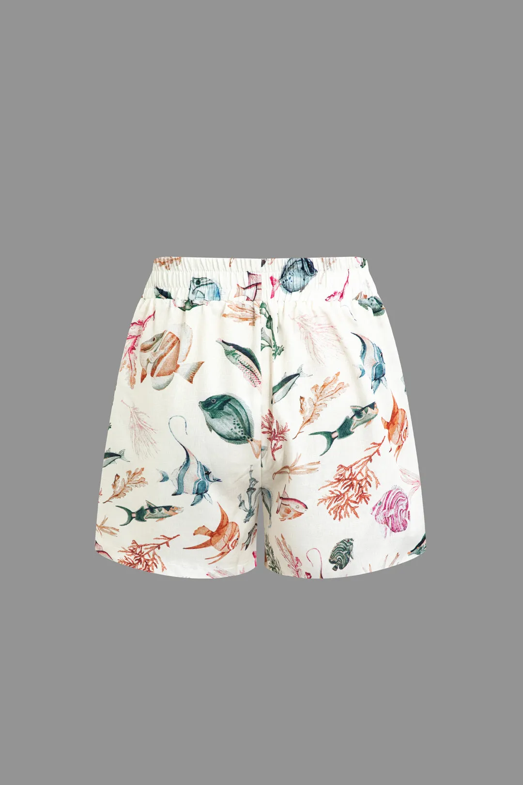 Leaves Print Short Sleeve Top And Drawstring Shorts Set sold by Micas product image thumbnail 5