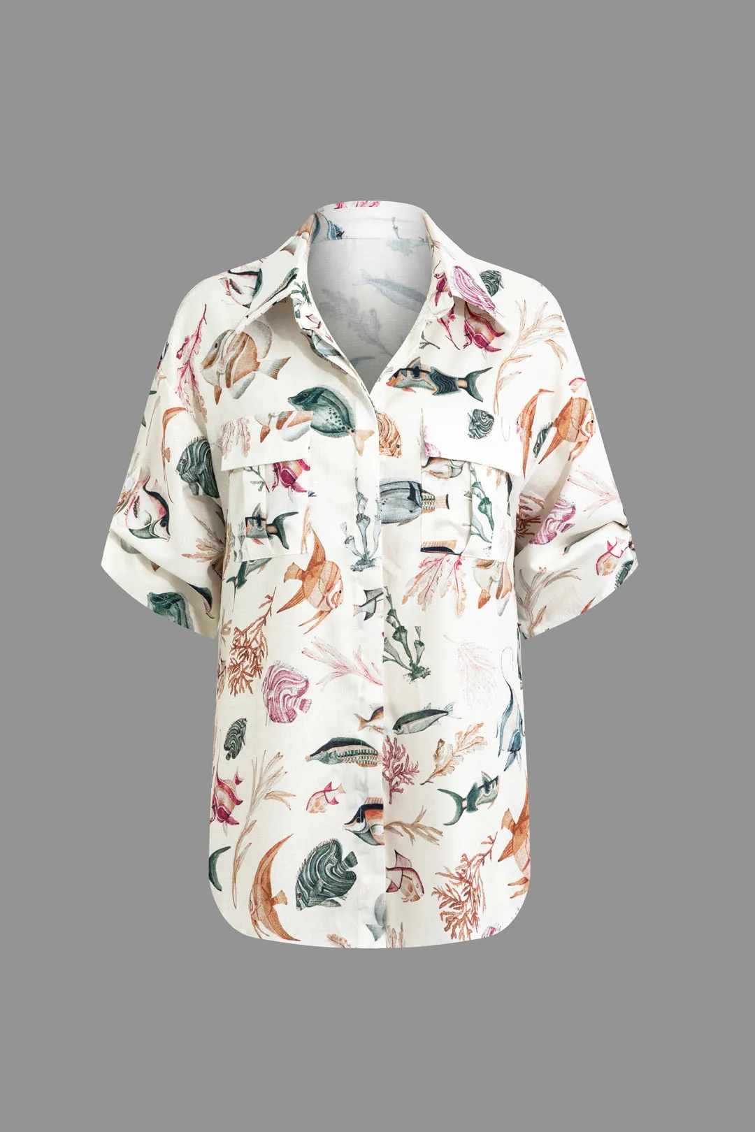 Leaves Print Short Sleeve Top And Drawstring Shorts Set sold by Micas product image thumbnail 2