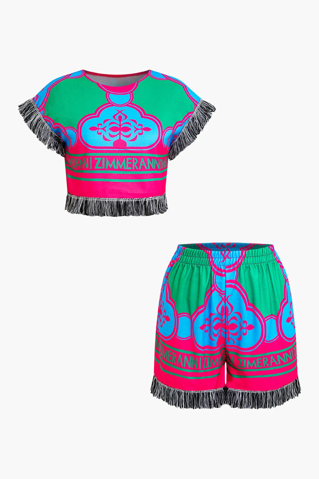 Letter Print Fringe T-Shirt And Shorts Set sold by Micas