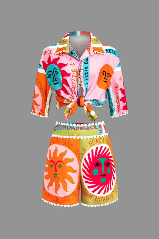 Letter Print Pocket Short Sleeves Top And Shorts Set sold by Micas