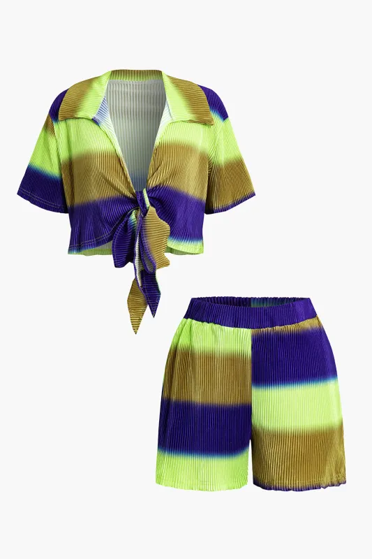 Ombre Print Knotted V-Neck Top And Shorts Set sold by Micas