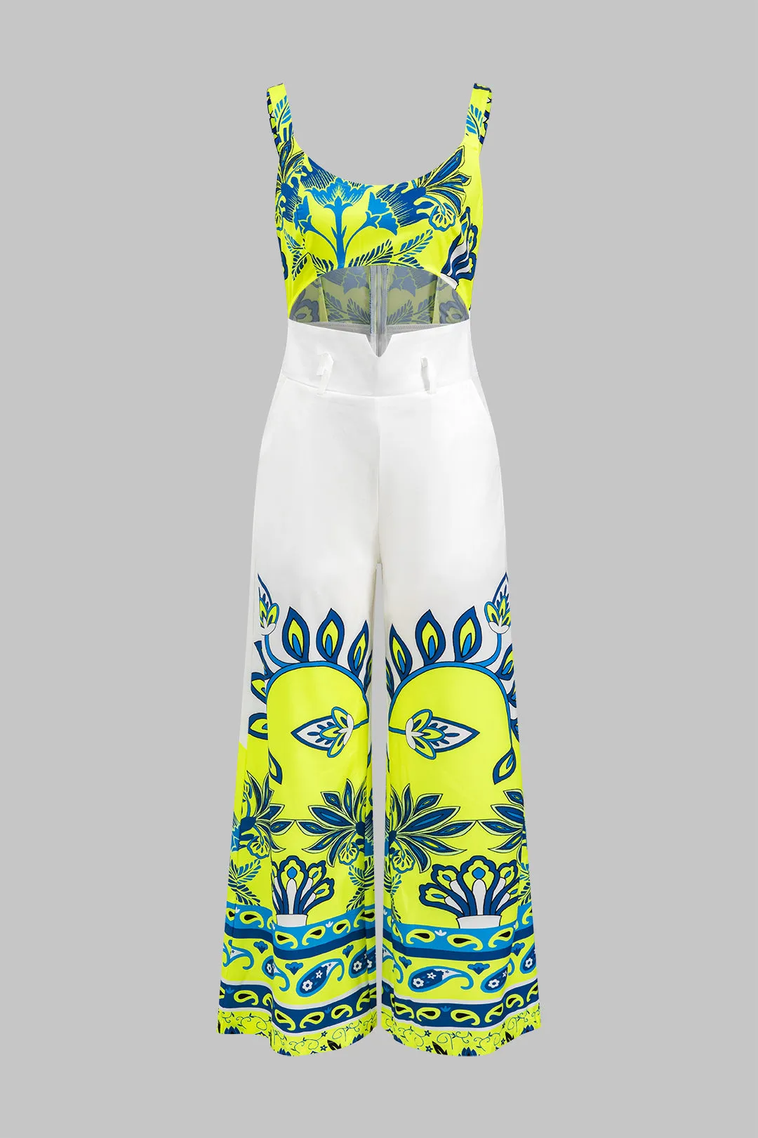 Floral Print Cut Out Cami Top And High Waist Long Trousers Set sold by Micas