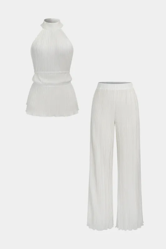 Stripes Backless Round Neck Sleeveless Top And High Waist Pants Set sold by Micas