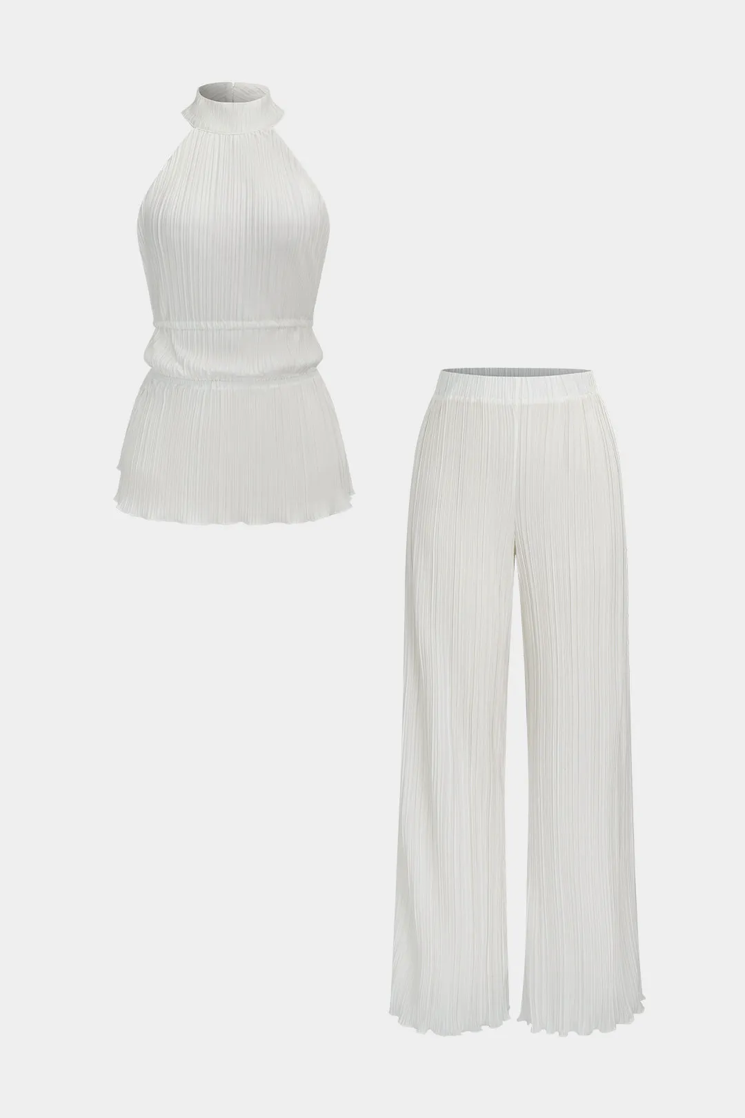 Stripes Backless Round Neck Sleeveless Top And High Waist Pants Set sold by Micas