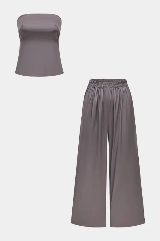 Backless Tie Up Tube Top And Shirred Trousers Set sold by Micas