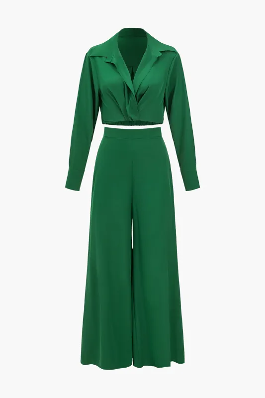 Asymmetrical Twist Knot Long Sleeve Top And Long Wide-Leg Pants Set sold by Micas