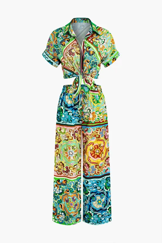 Floral Print Short Sleeve Top And Trouser Set sold by Micas