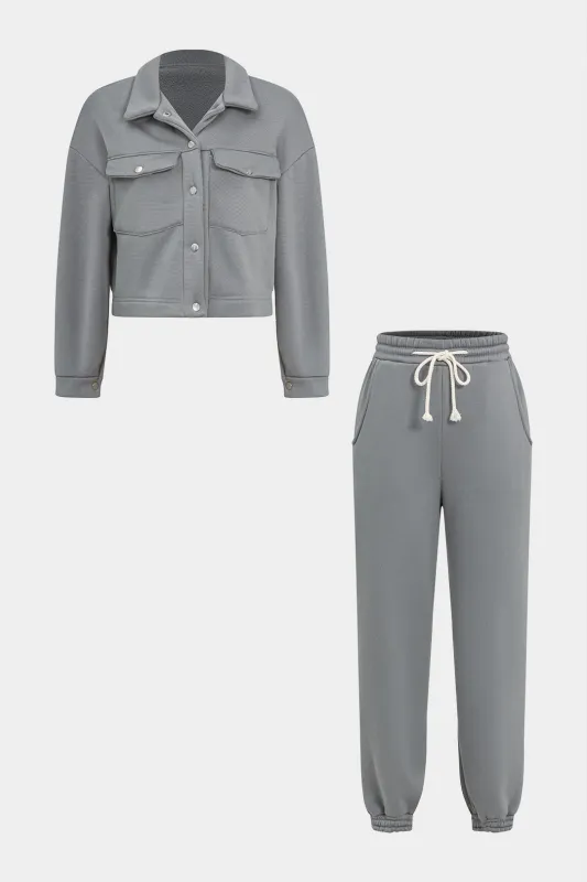 Button Pocket Long Sleeve Outerwear And Drawstring Pants Set sold by Micas