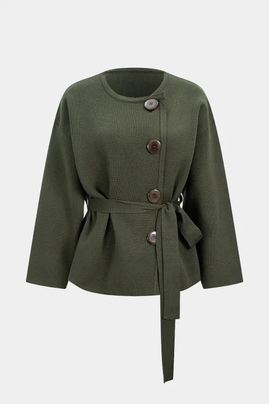Asymmetrical Button Belted Coat sold by Micas