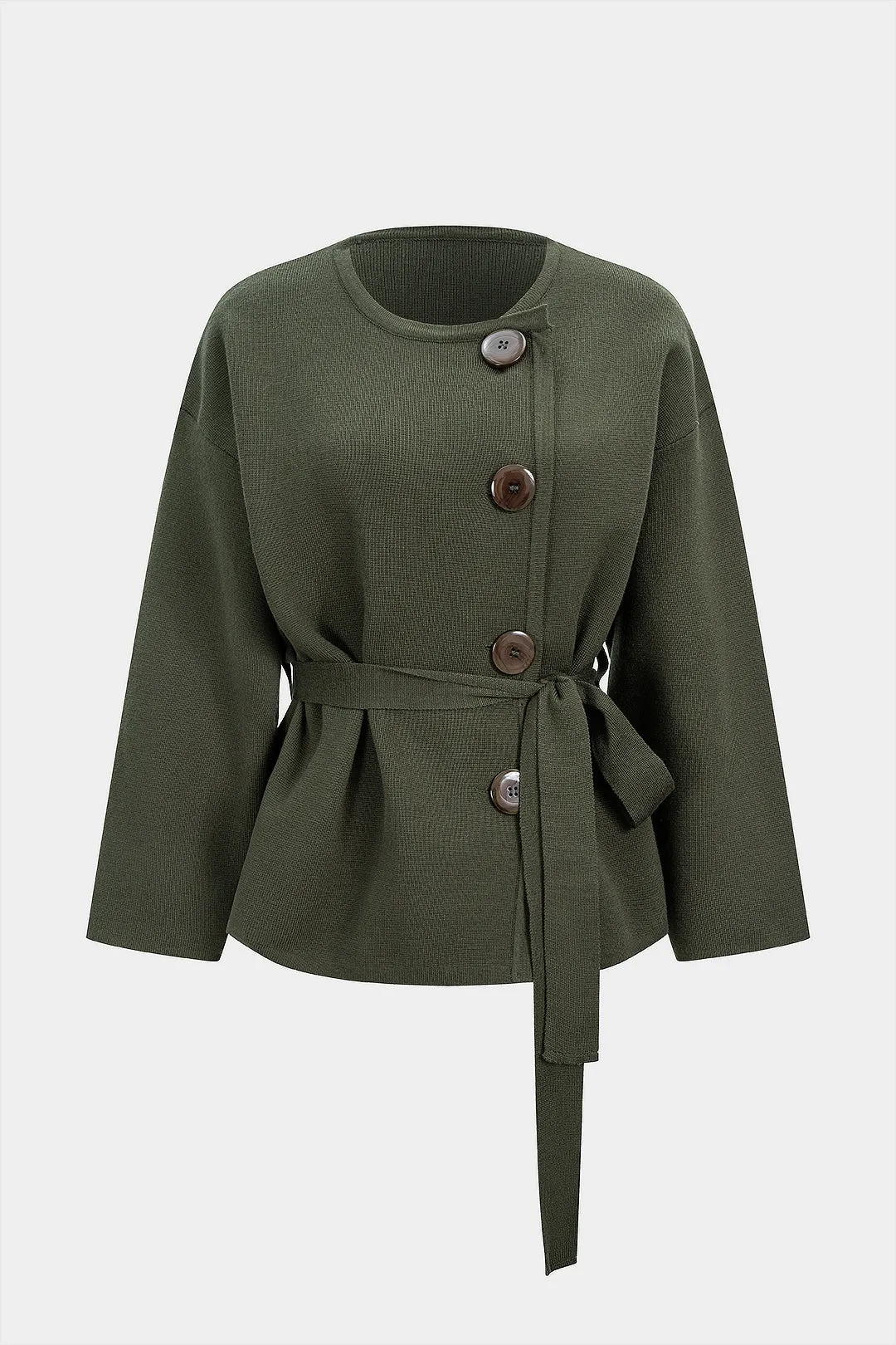 Asymmetrical Button Belted Coat sold by Micas