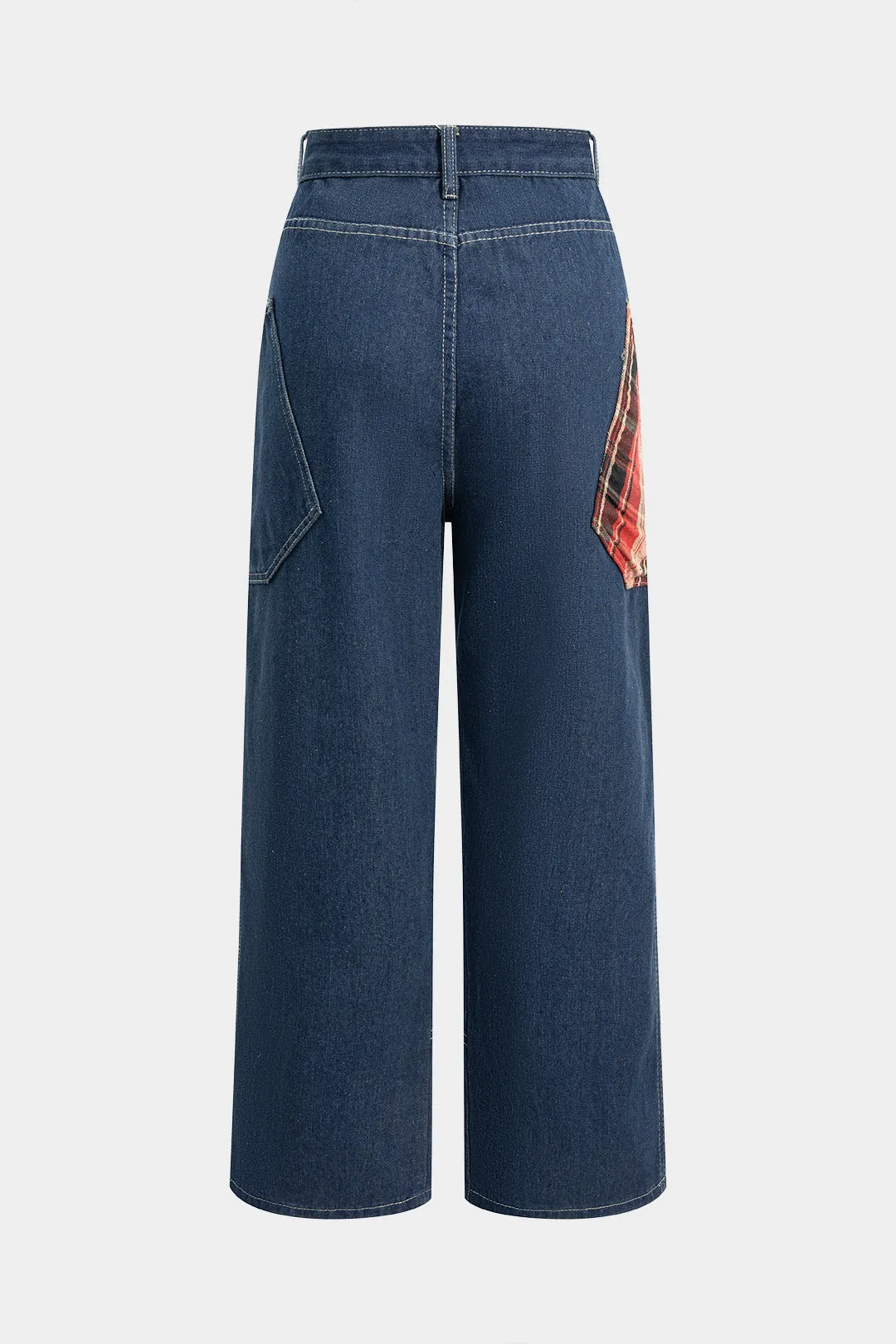 Denim Plaid Print Zipper Asymmetrical Straight Leg Jeans sold by Micas product image thumbnail 2